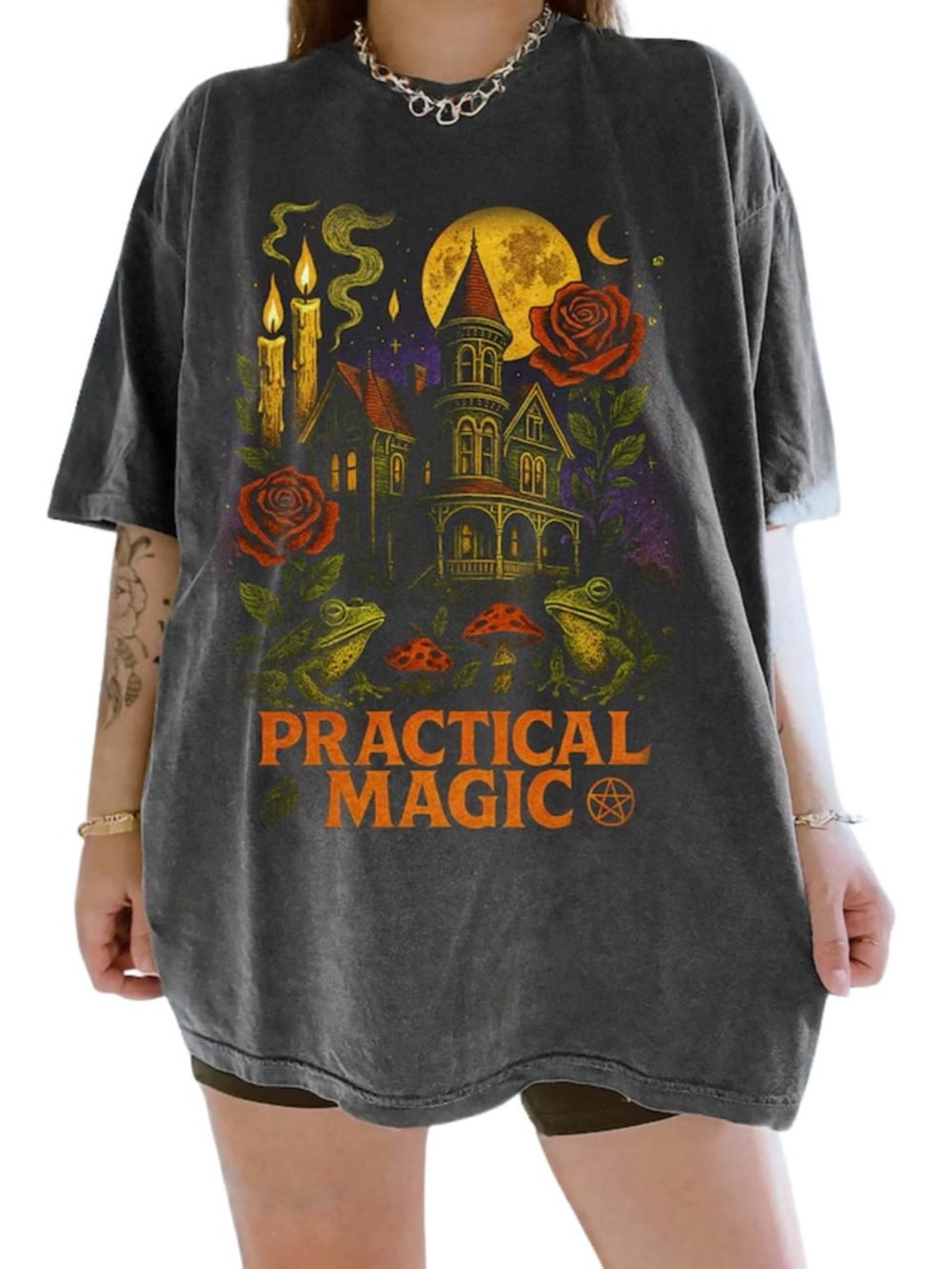 Comfort Color Practical Magic Short Sleeve Tee with Orange & Red Accents